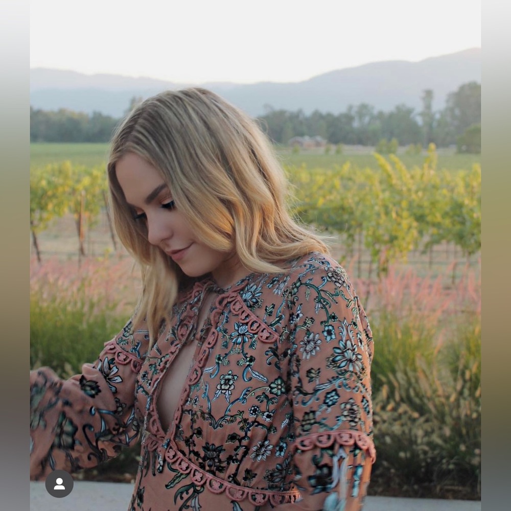 For Love & Lemons long Sleeve Teal Velvet Mini